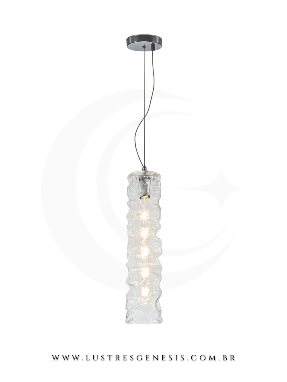 Luminaria de Teto Pendente Metal Cromado Vidro DCD04114 E27 Ø12x50cm, Bancada Churrasqueira, Lavabo, Cabeceira de Cama